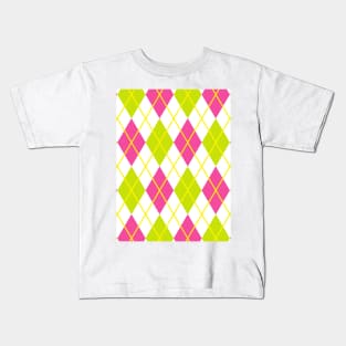Argyle Pink Magenta Lime Green Gold Punk Rock Retro Kids T-Shirt